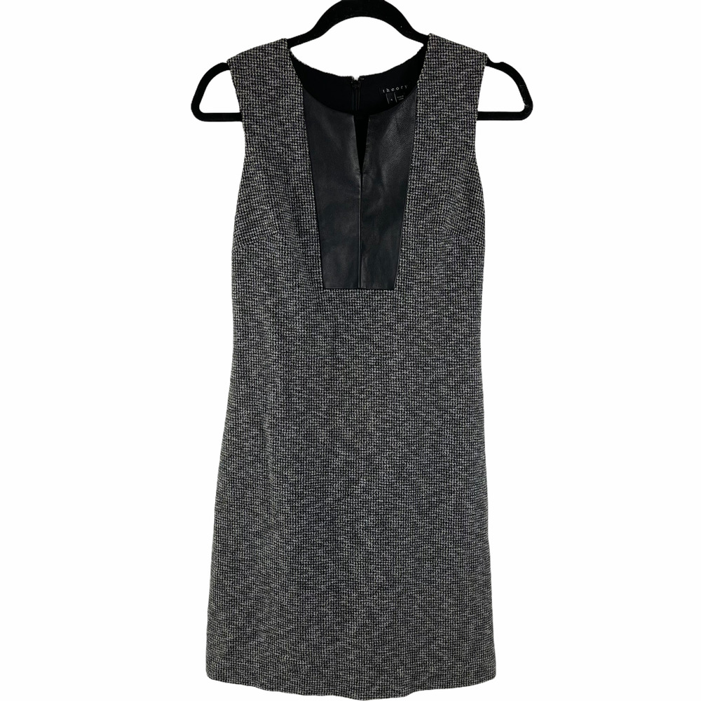 THEORY Houndstooth Leather Trim Sheath Dress 4